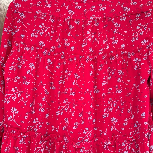 The Pioneer Woman Micro Ruffle Tiered Tunic S P2P 18-19” red w/blue floral boho - Picture 13 of 13
